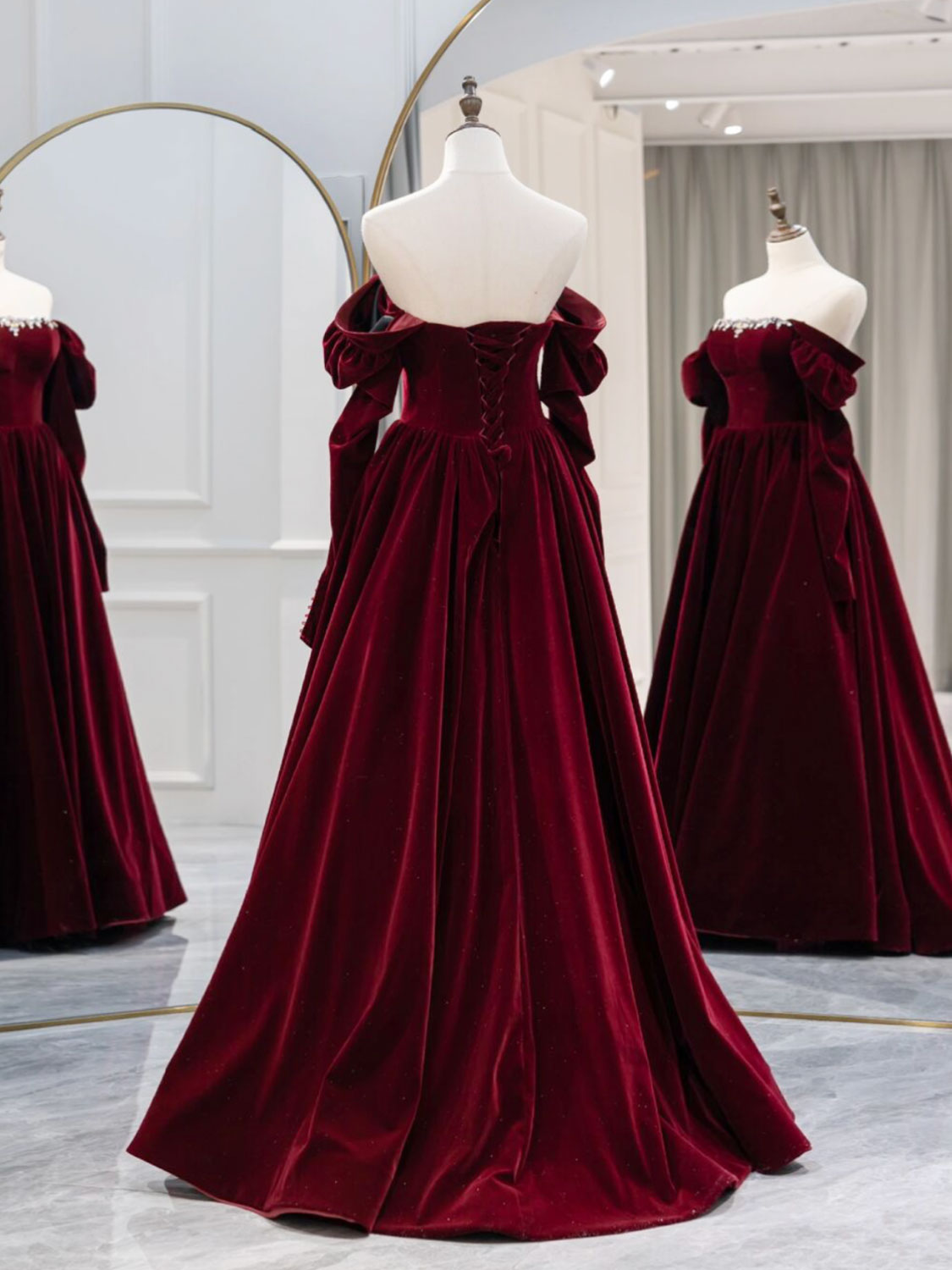 A-Line Burgundy Velvet Long Prom Dress, Burgundy Evening Dresses