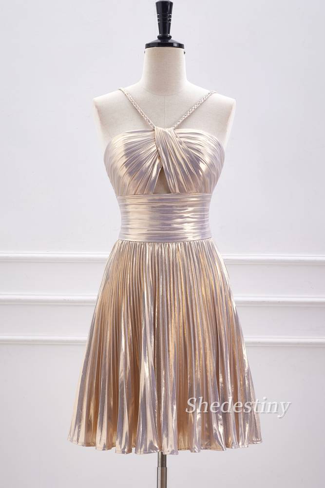 A-Line Keyhole Metallic Short Homecoming Dress