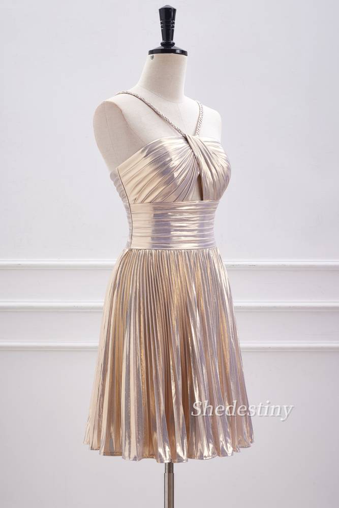 A-Line Keyhole Metallic Short Homecoming Dress