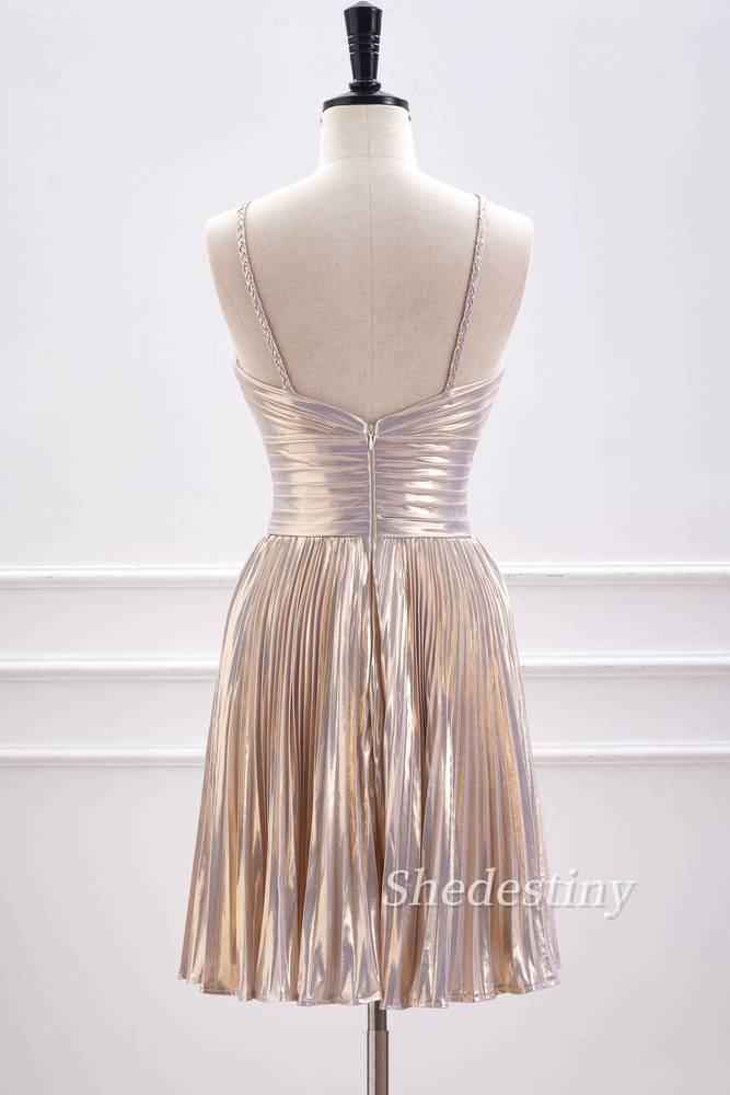 A-Line Keyhole Metallic Short Homecoming Dress