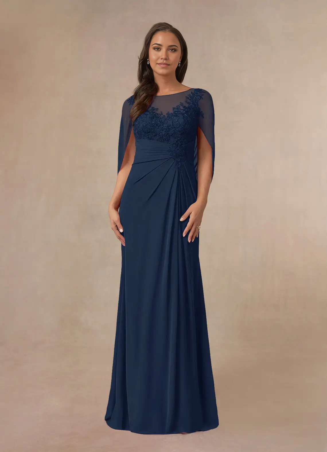 A-Line Lace Chiffon Dark Navy formal dresses evening gowns Mother of the Bride Dresses