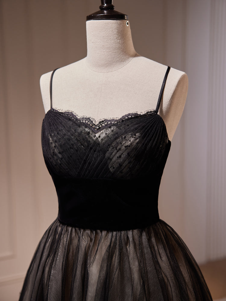 A-Line Lace Tulle Black Short Prom Dress, Black Homecoming Dress