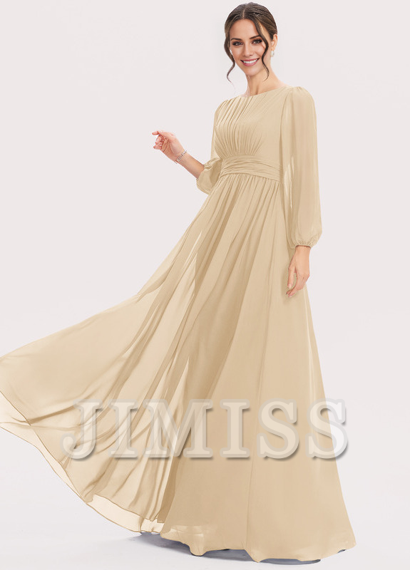 A-Line Halter Neck Floor Length Chiffon Bridesmaids Dress