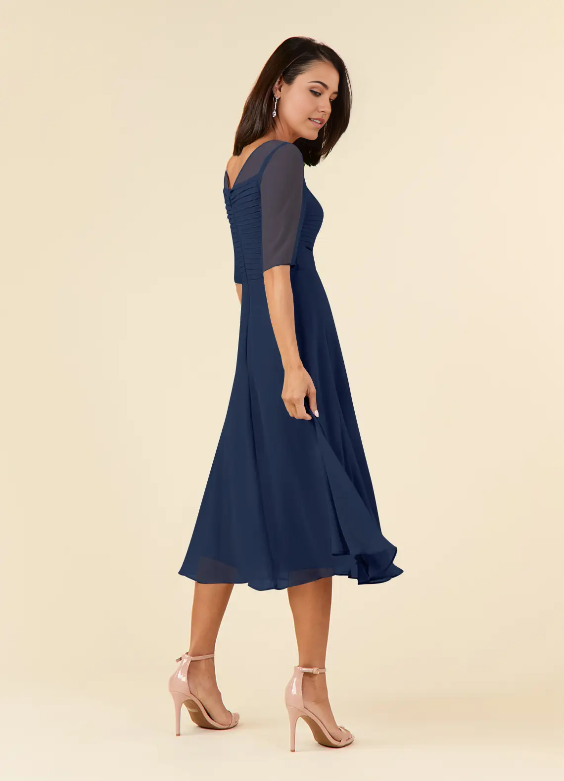 A-Line Dark Navy Boatneck Pleated Chiffon Dress Mother of the Bride Dresses