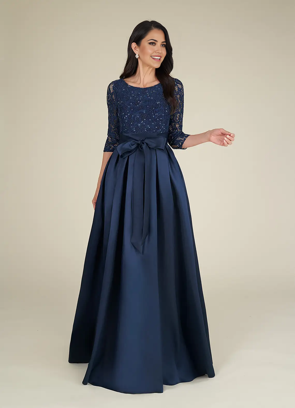 A-Line Crew Neck Sequins Lace Dark Navy formal dresses evening dress Mother of the Bride Dresses