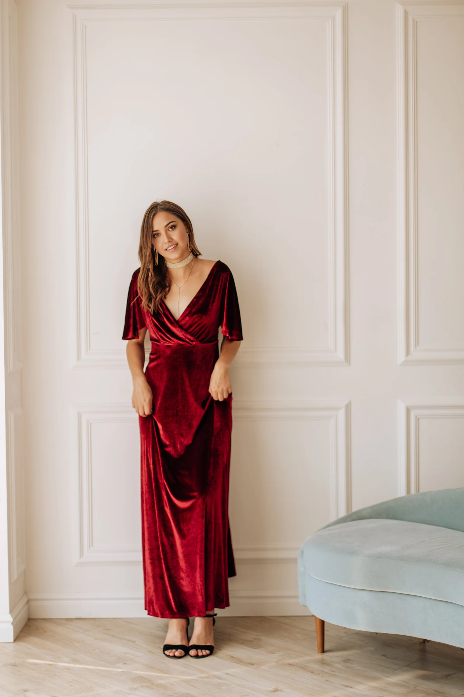 A-line Elegant velvet Short Sleeve Bridesmaid Dress Formal Dresses for Wedding Guest Cocktail Dress Mother of the Bride Dresses