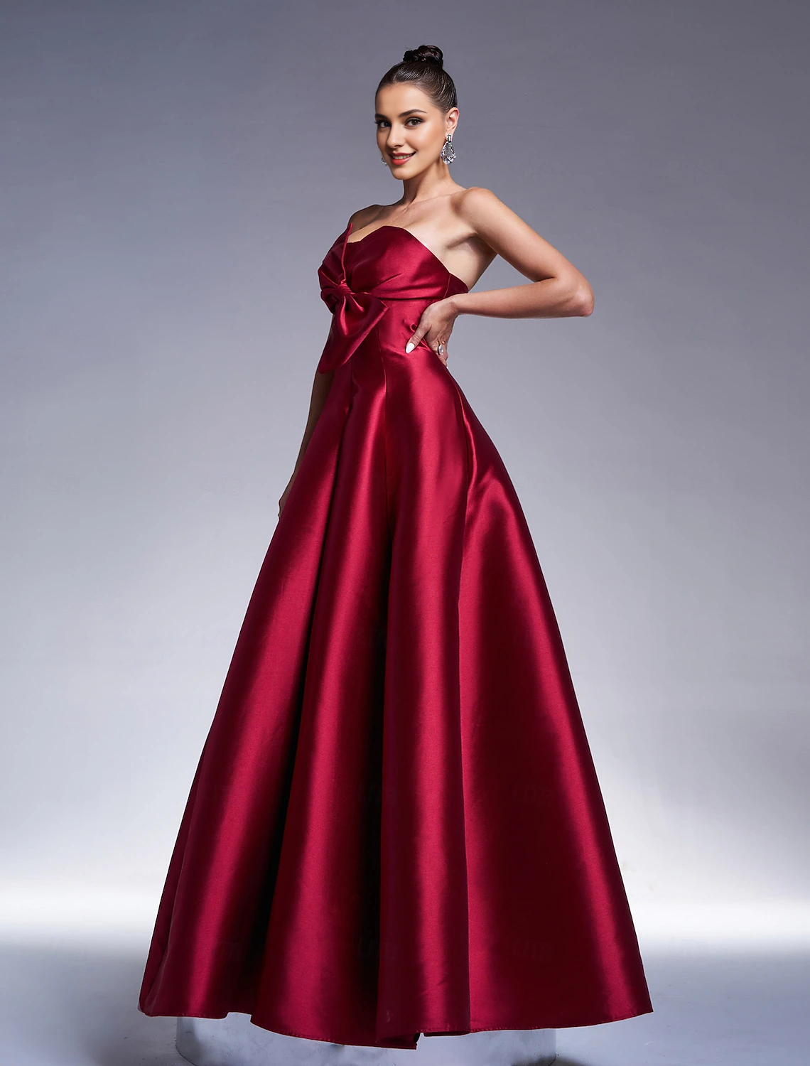 A-line evening gown sparkling dress formal and floor long sleeved strapless satin bow 2025 gowns evening dresses