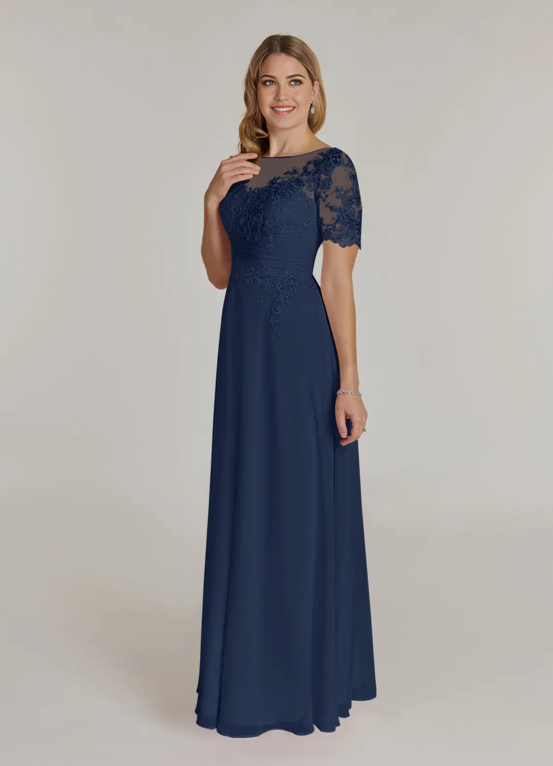 A-Line Lace Chiffon Dark Navy formal dresses evening dress Mother of the Bride Dresses