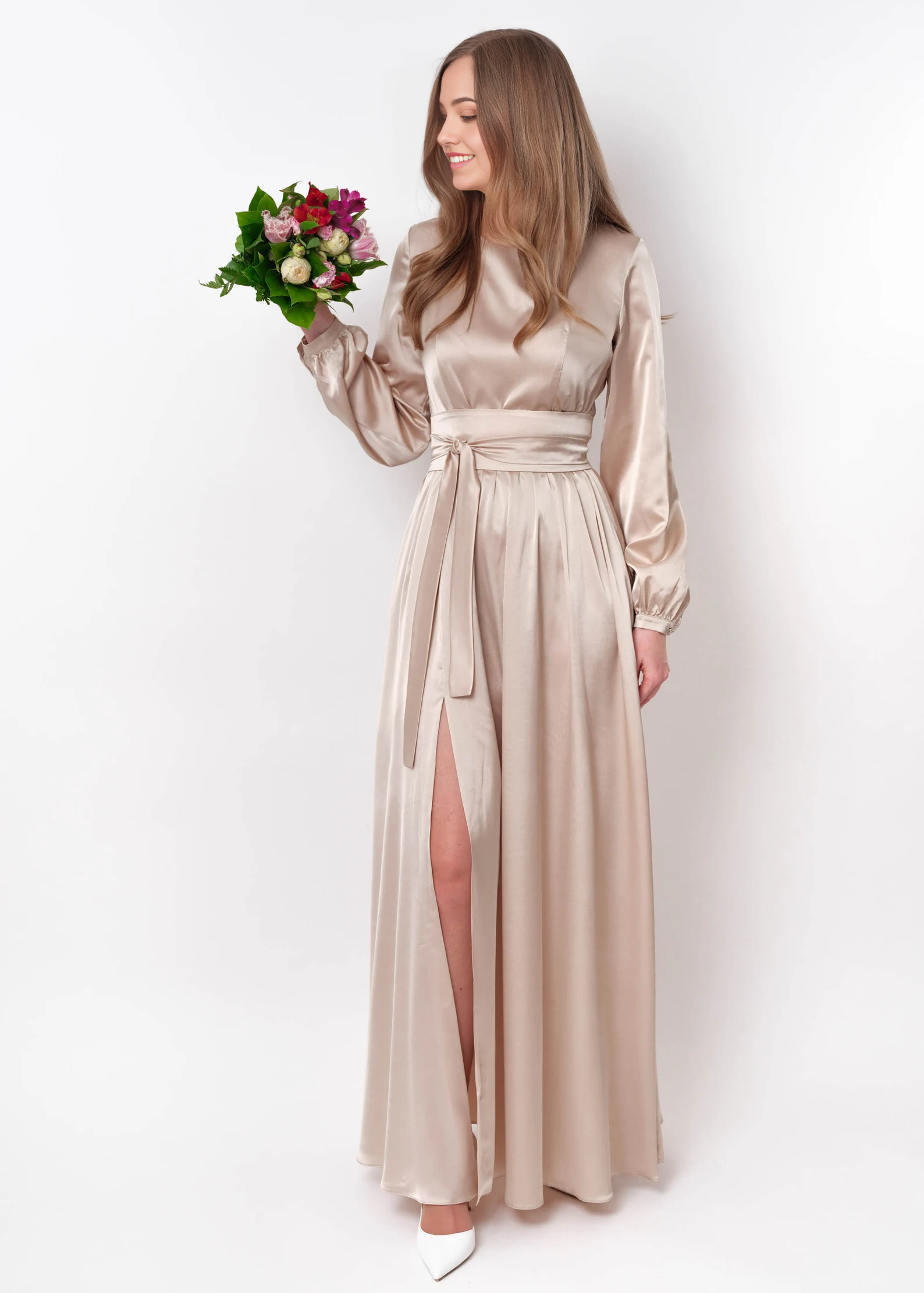 A-line Crew Neck Long Sleeve Bridesmaid Dress Formal Dresses for Wedding Guest Cocktail Dress Mother of the Bride Dresses