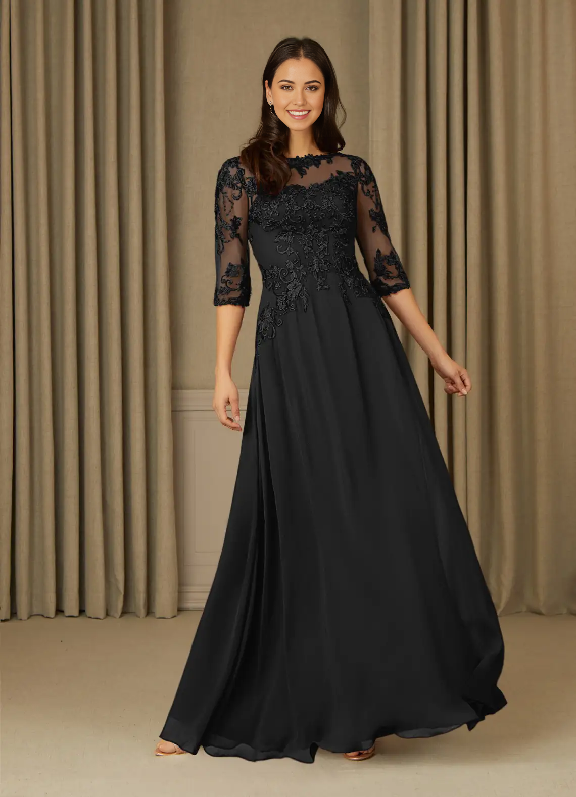 A-Line Lace Chiffon Appliques Black formal dresses evening dress Mother of the Bride Dresses