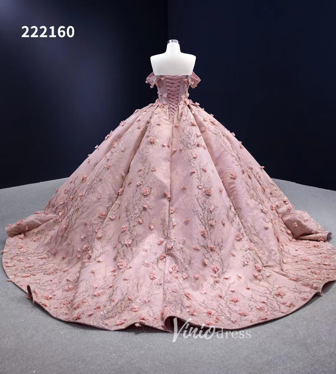 3D Flower Pink Quince Dresses Ball Gown Wedding Dress Off the Shoulder 222160