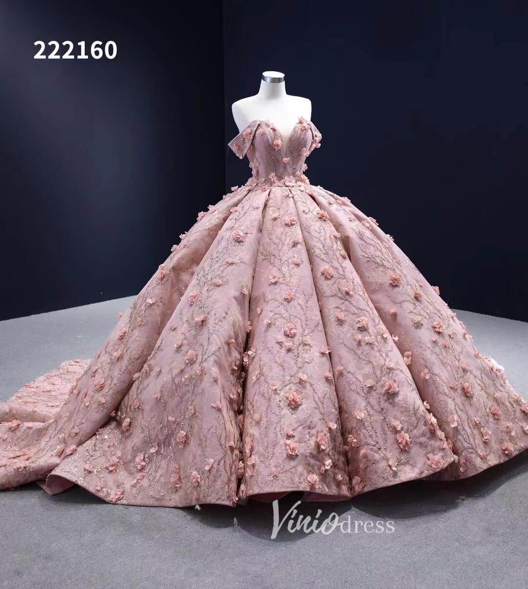 3D Flower Pink Quince Dresses Ball Gown Wedding Dress Off the Shoulder 222160