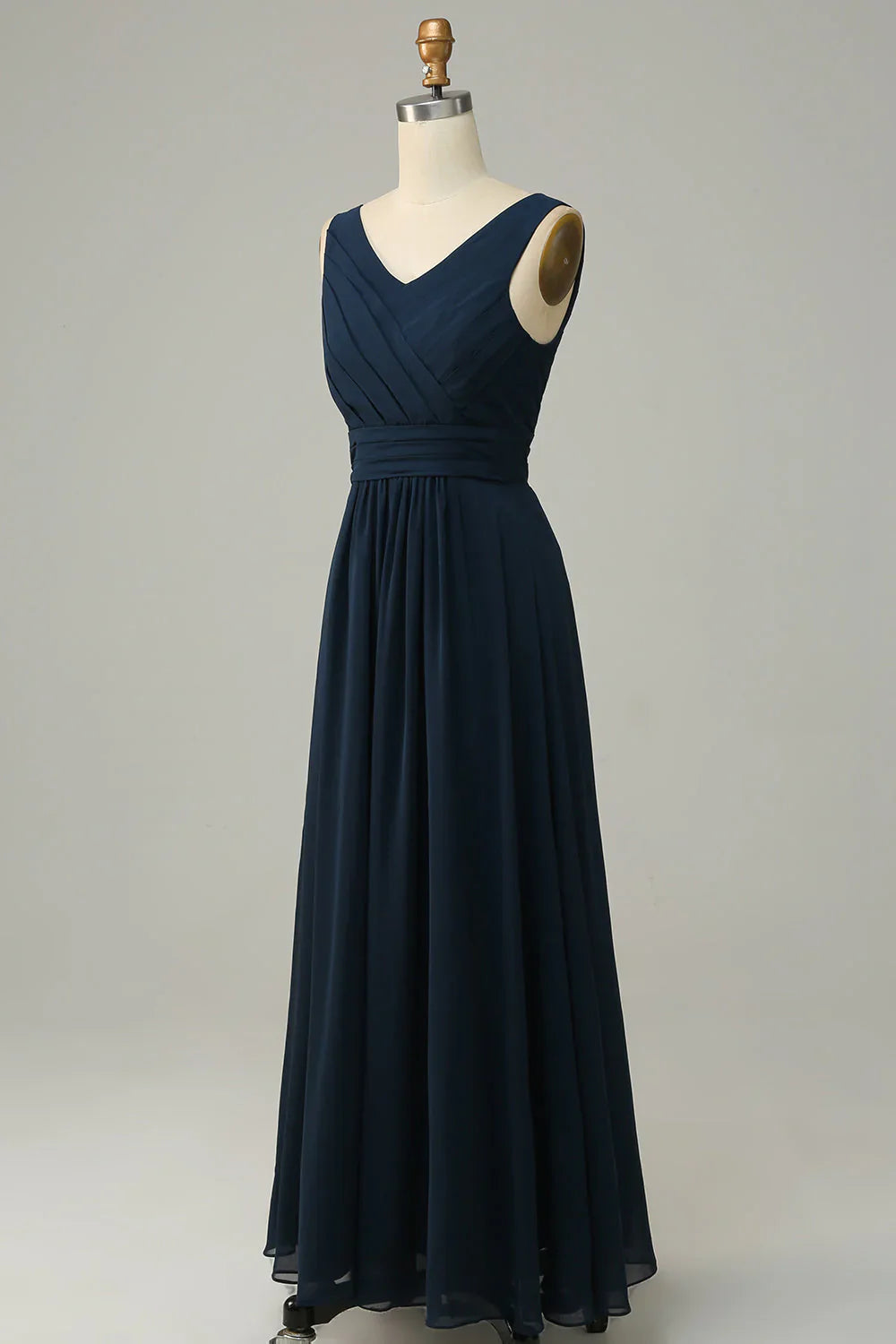 A Line V Neck Sleeveless Long Bridesmaid Dress