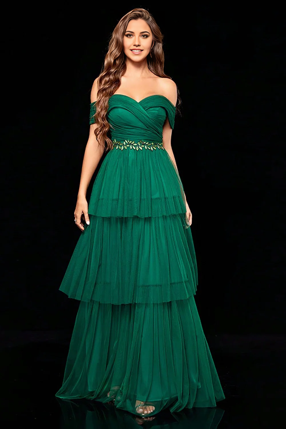 A Line Tulle Off the Shoulder Prom Dress