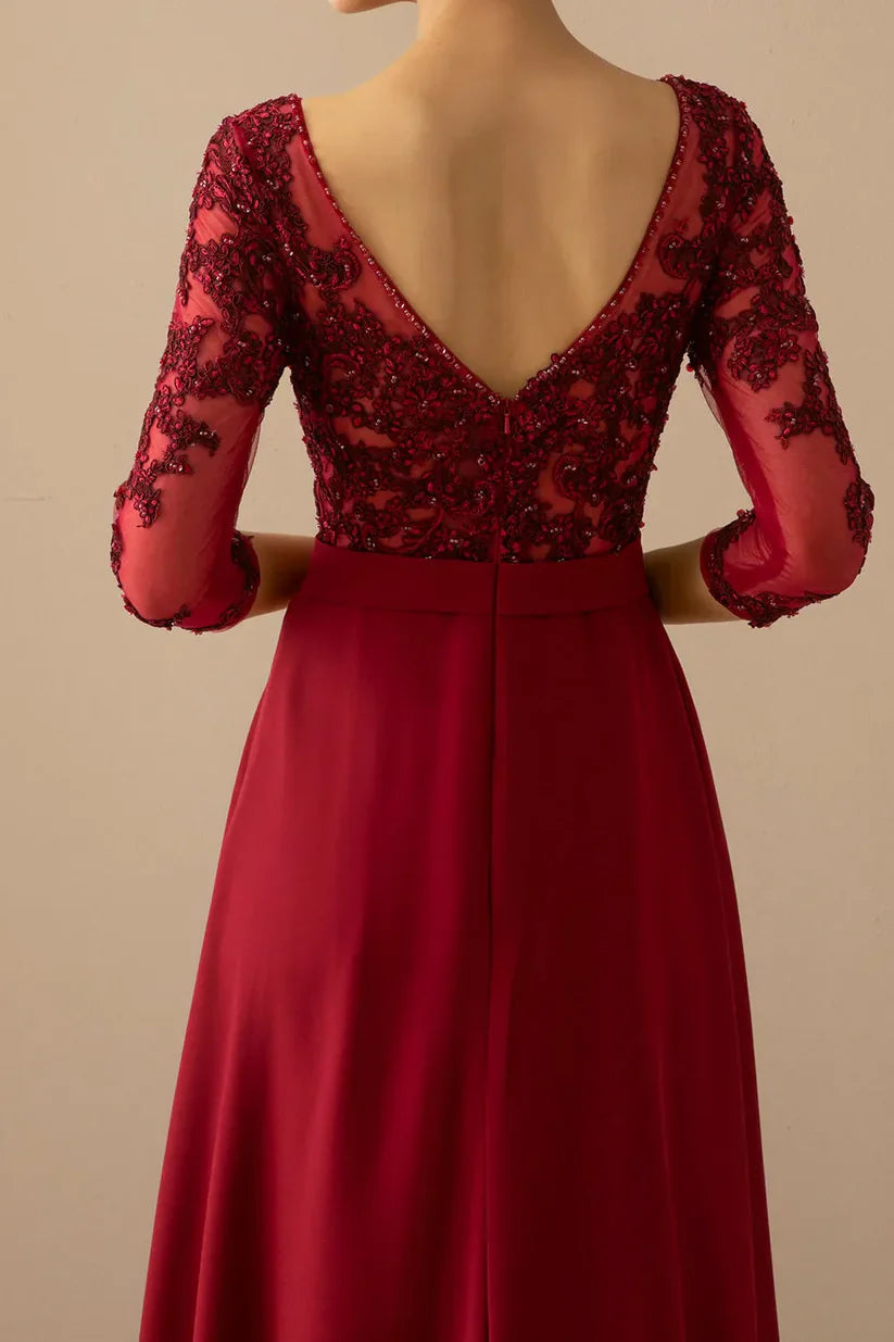 A-line Illusion Sleeves Mother of the Bride Dress