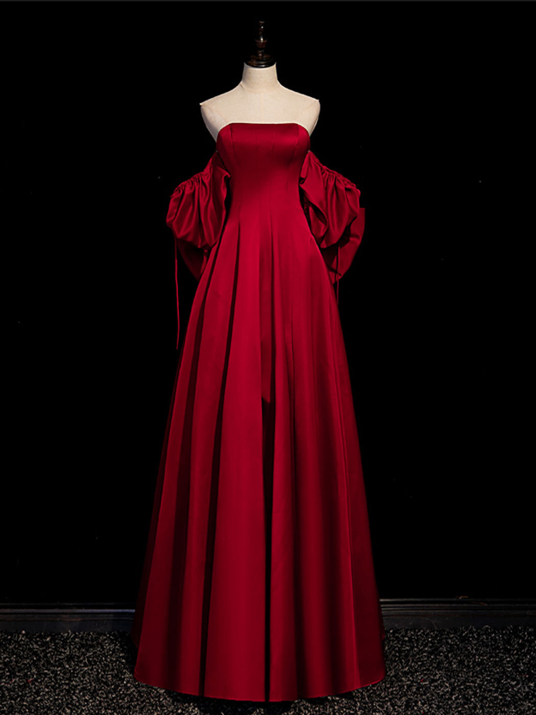 A-Line Burgundy Satin Long Prom Dress, Burgundy Long Formal Dress