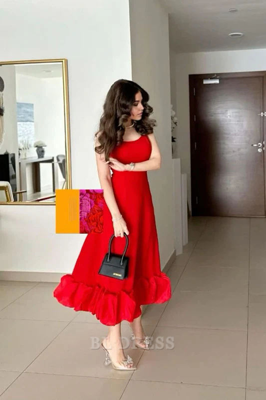 A Line Spaghetti Straps Red Knee Length formal dresses Bridesmaid Dresses evening gown Prom Dress