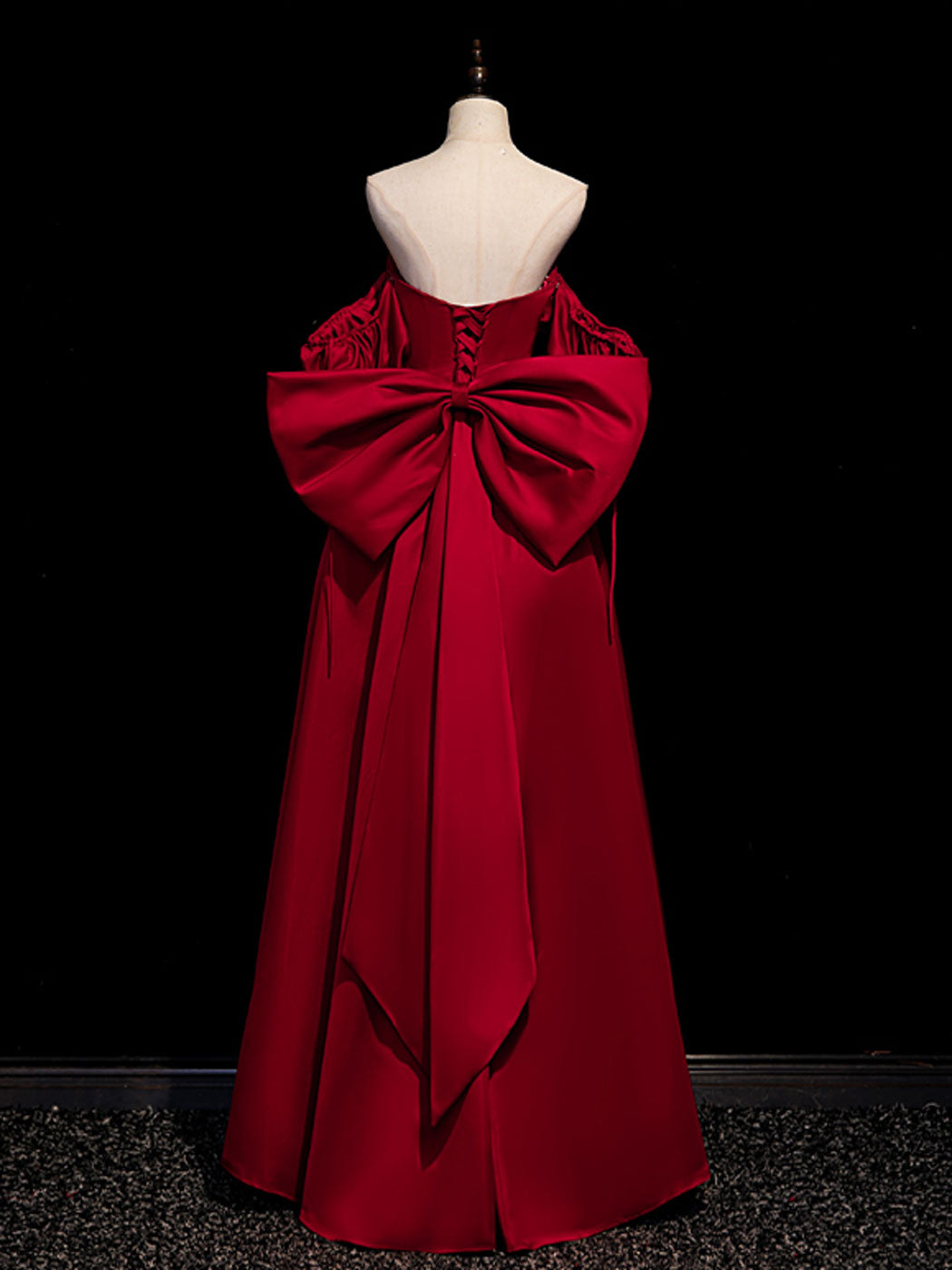 A-Line Burgundy Satin Long Prom Dress, Burgundy Long Formal Dress