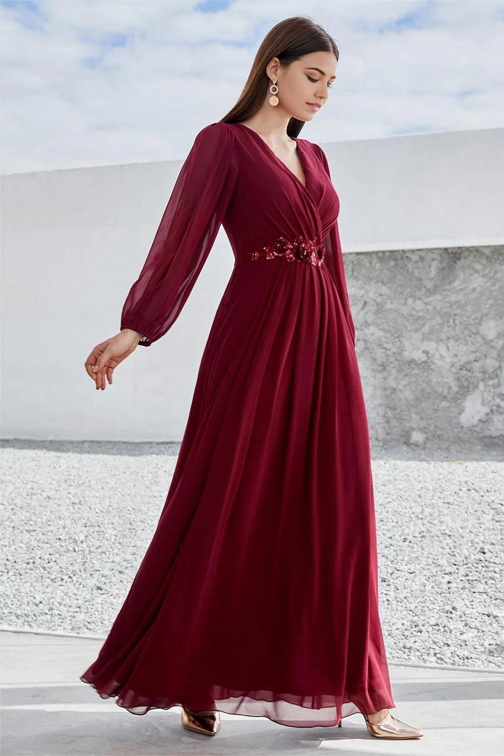 A Line Long Sleeves Mother of the Bride Dress