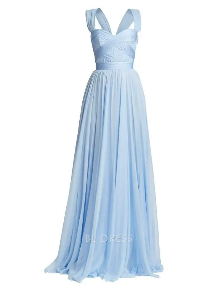 A Line Chiffon Blue formal dresses Bridesmaid Dresses evening gown Prom Dress