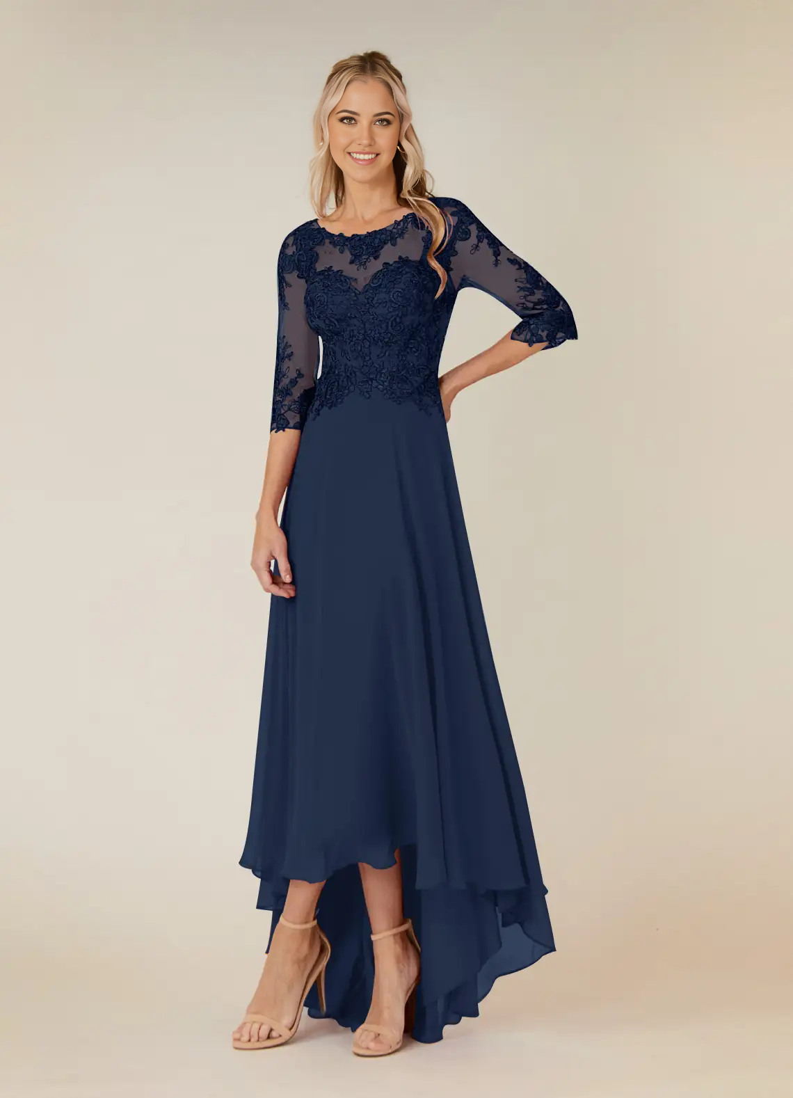 A-Line Lace Chiffon Dark Navy formal dresses evening dress Mother of the Bride Dresses