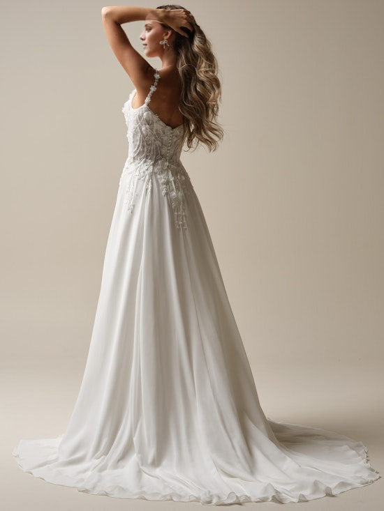 A-line deep V elegant floral off the shoulder and ground length wedding dress