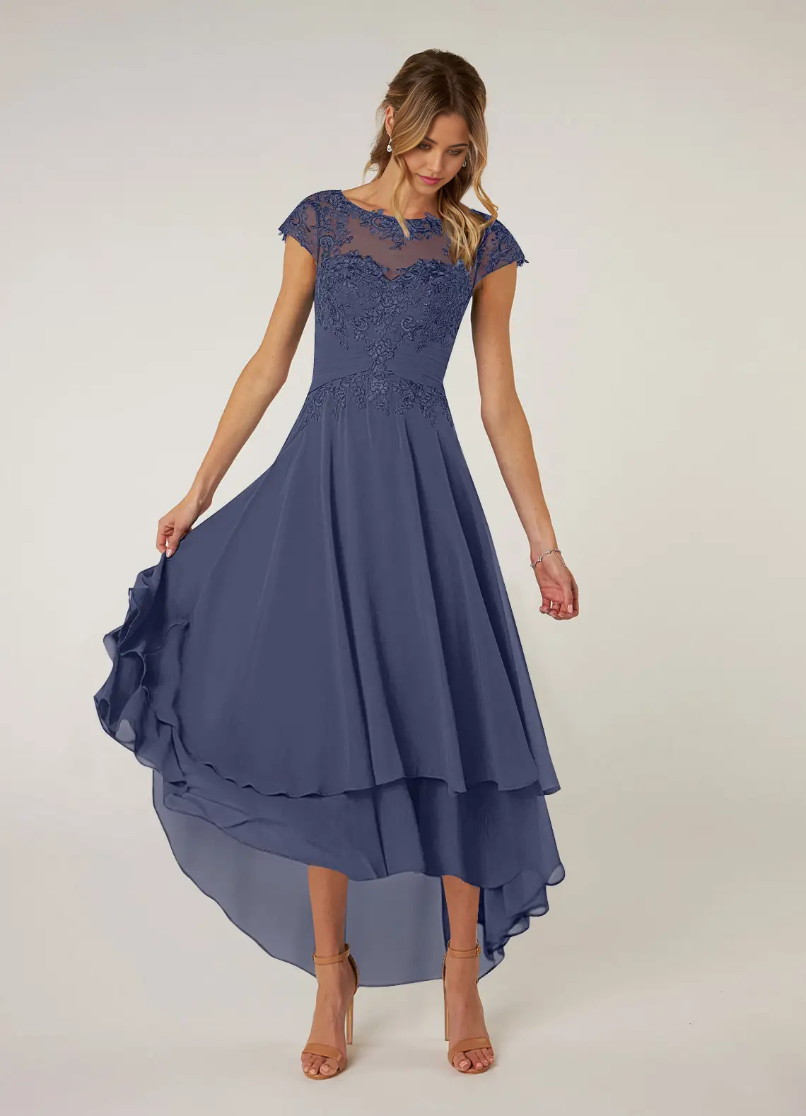 A-line Crew Neck Lace Chiffon Stormy Mother of the Bride Dresses