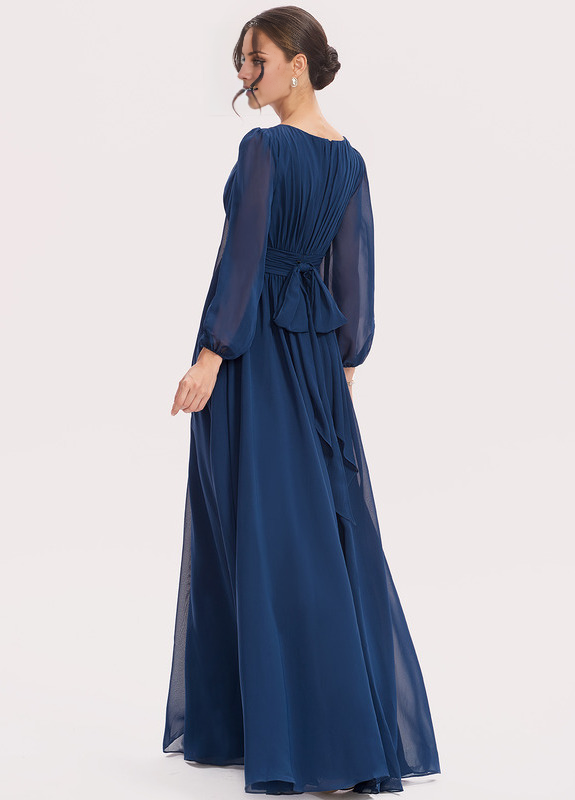 A-Line Halter Neck Floor Length Chiffon Bridesmaids Dress