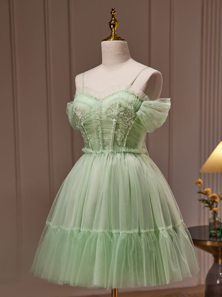A-Line Green Sweetheart Neck Short Prom Dress, Green Homecoming Dress