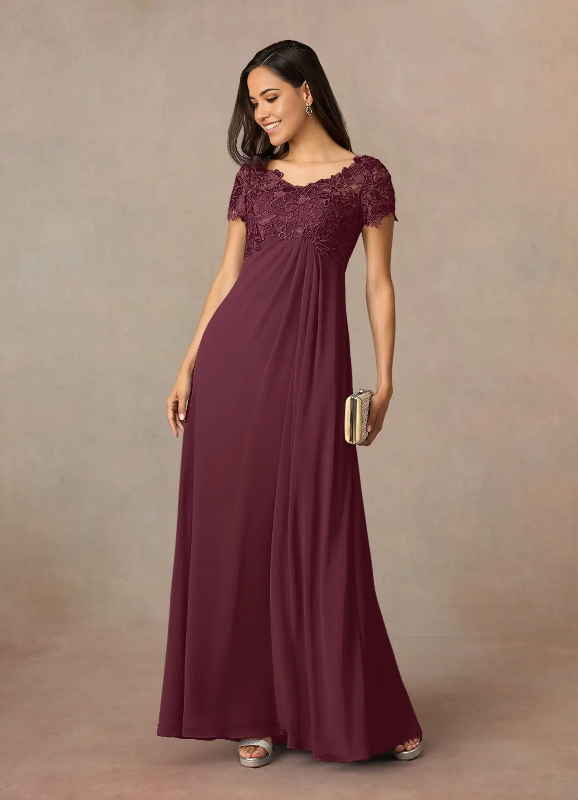 A-Line Appliques Lace Chiffon Cabernet formal dresses evening dress Mother of the Bride Dresses