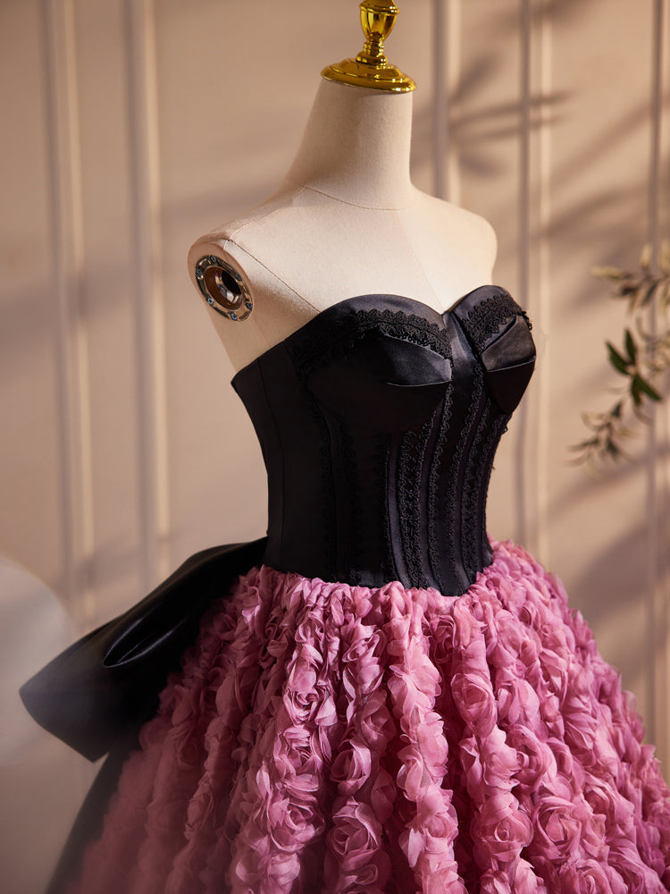 A-Line  Sweetheart Neck 3D Flower Pink Long Prom Dress, Pink Long Formal Dress