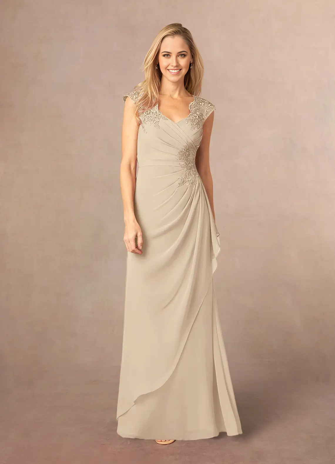 A-Line Lace Appliques Chiffon Champagne formal dresses evening dress Mother of the Bride Dresses