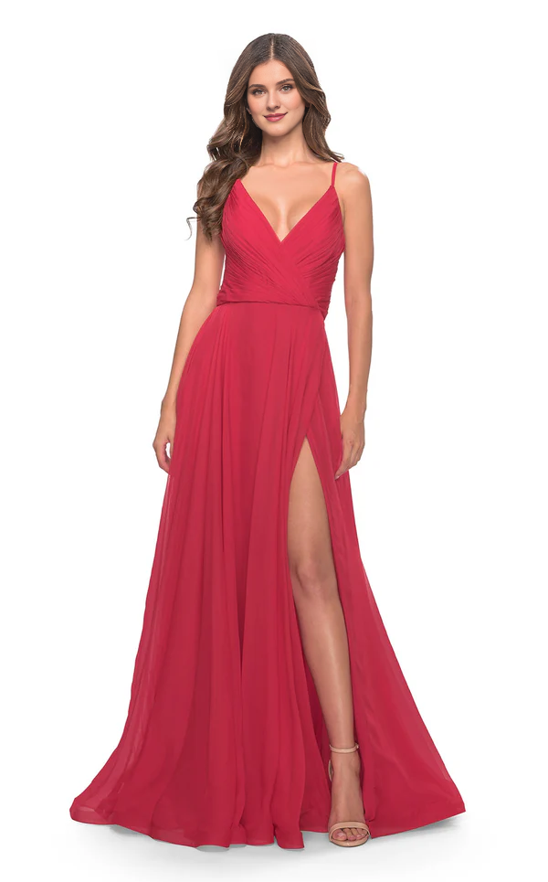 A-line deep V-neck slim shoulder strap tight corset and floor length evening dress