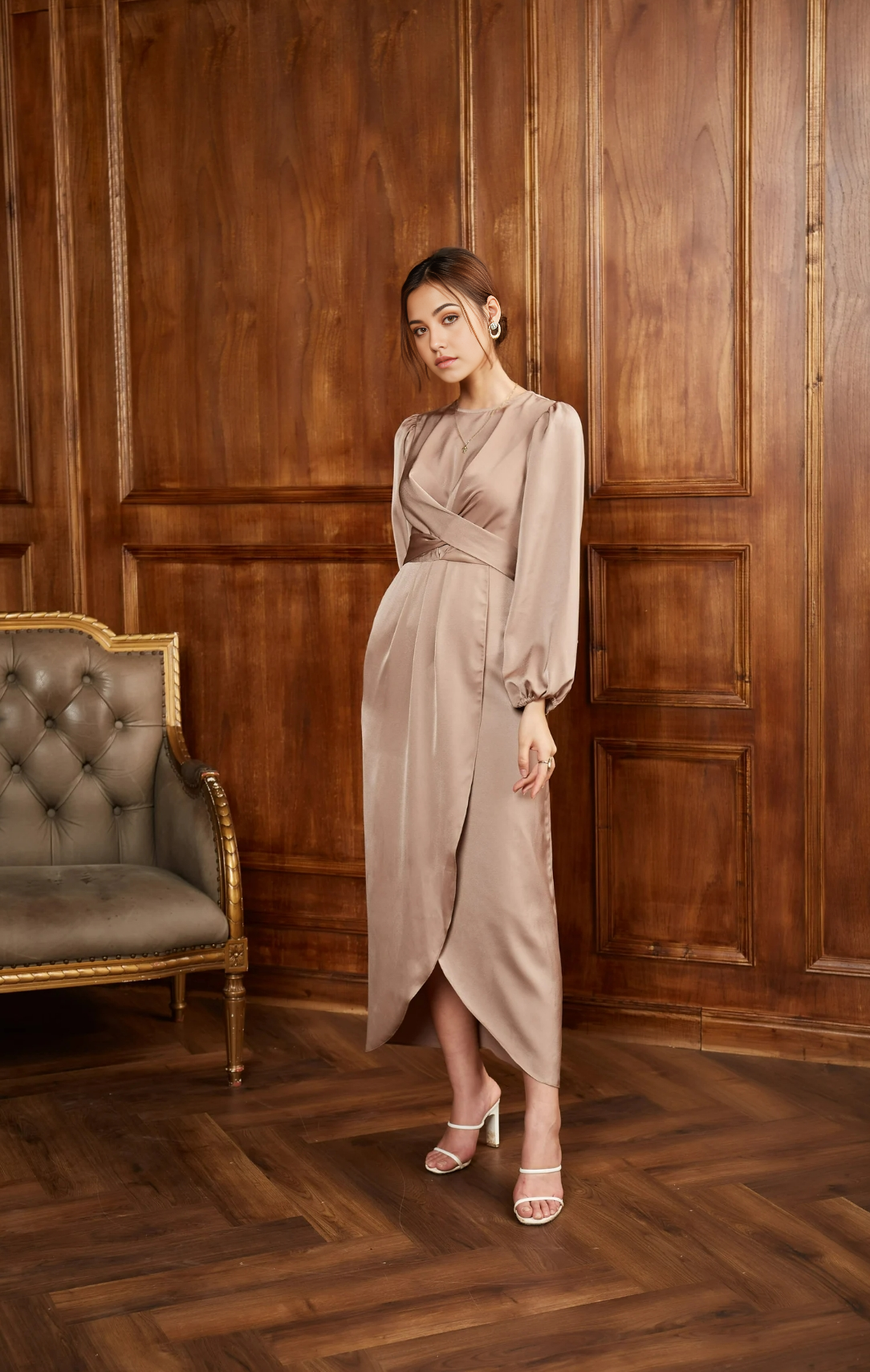 A-line Crew Neck Long Sleeve Cocktail Dress Bridesmaid Dress Formal Dresses for Wedding Guest Mother of the Bride Dresses