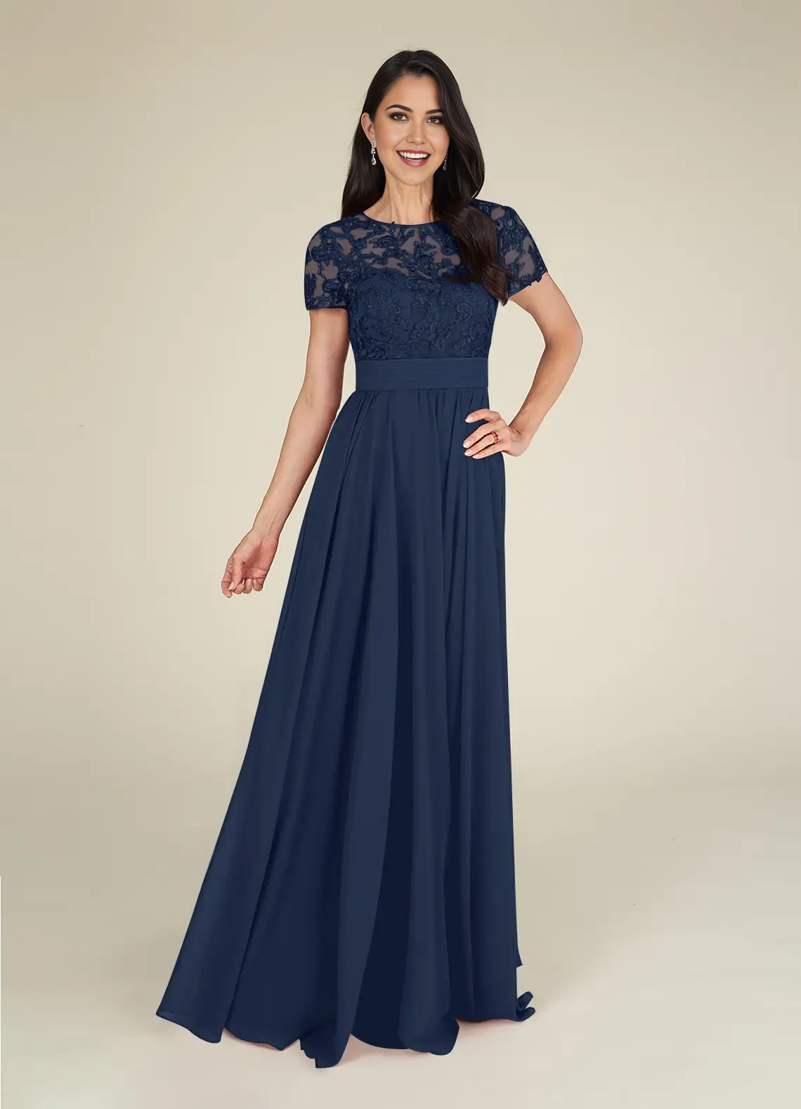 A-Line Lace Chiffon Dark Navy formal dresses evening dress Mother of the Bride Dresses