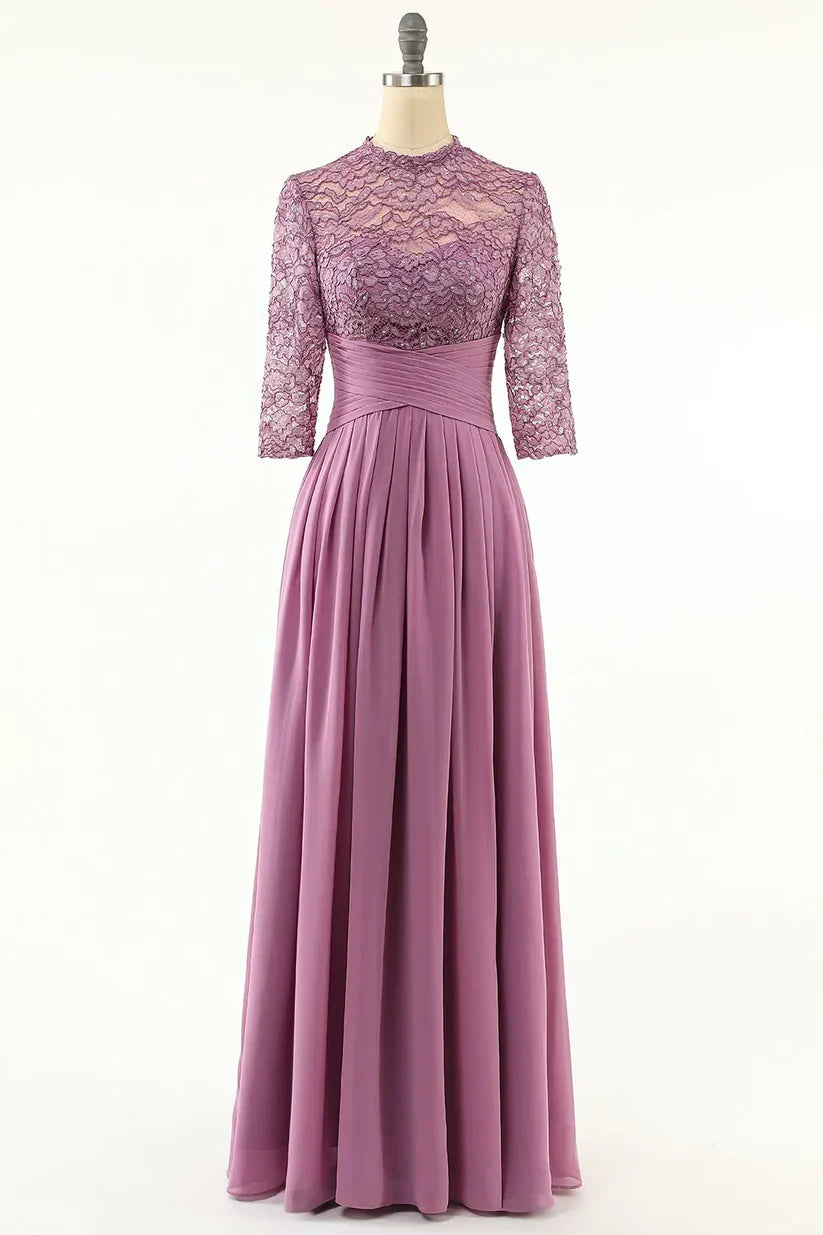 A-line Chiffon Long Mother Of the Bride Dress with Lace