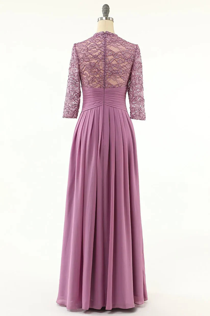 A-line Chiffon Long Mother Of the Bride Dress with Lace