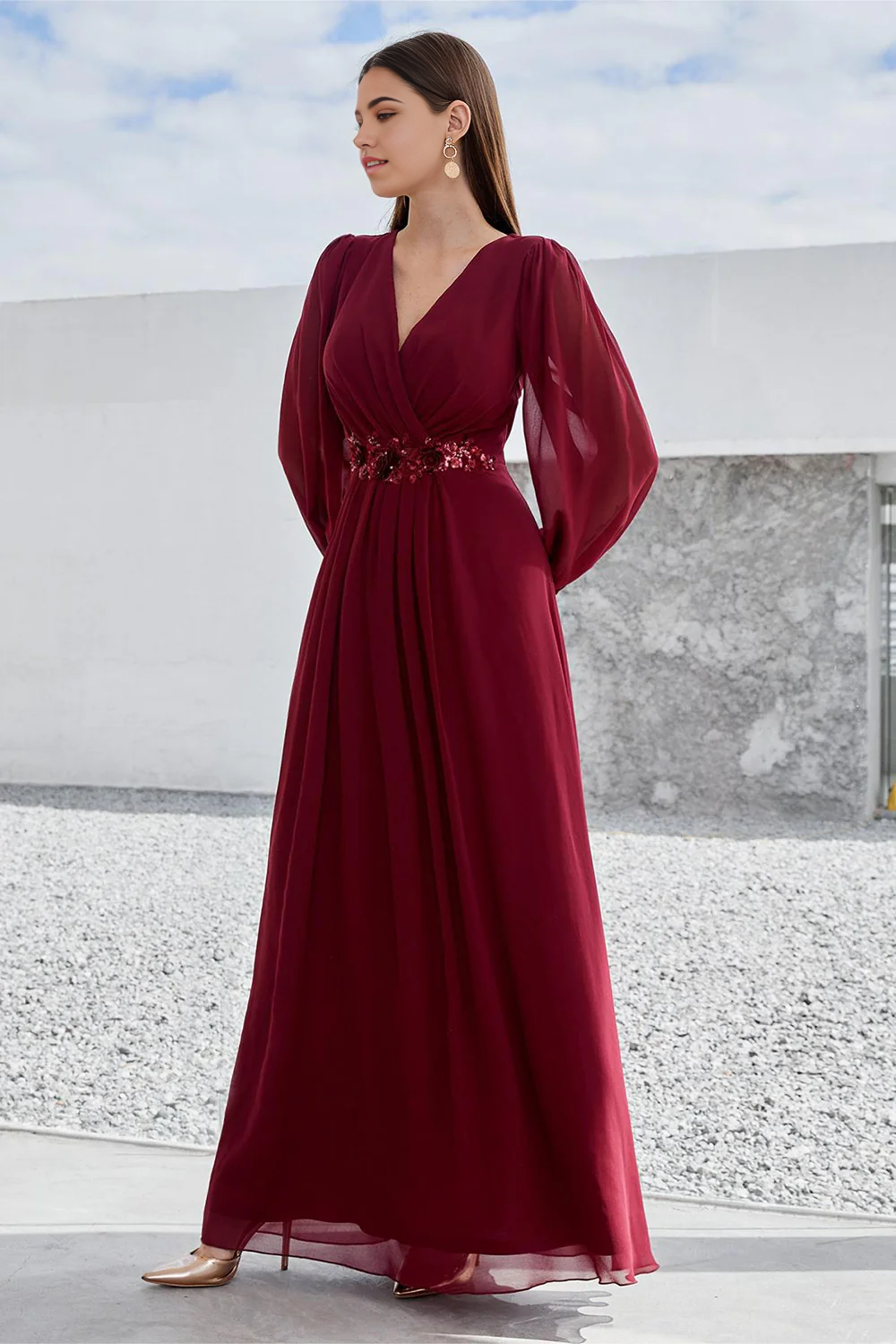 A Line Long Sleeves Mother of the Bride Dress