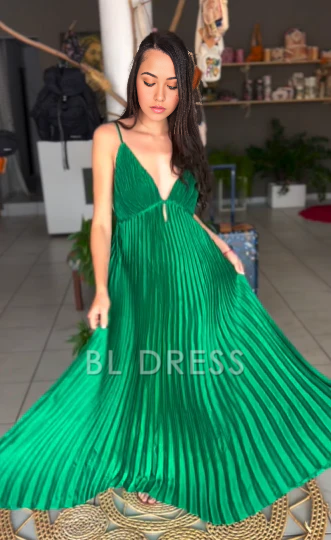 A Line V Neck Green Spaghetti Straps Pleated formal dresses Bridesmaid Dresses evening gown Prom Dress