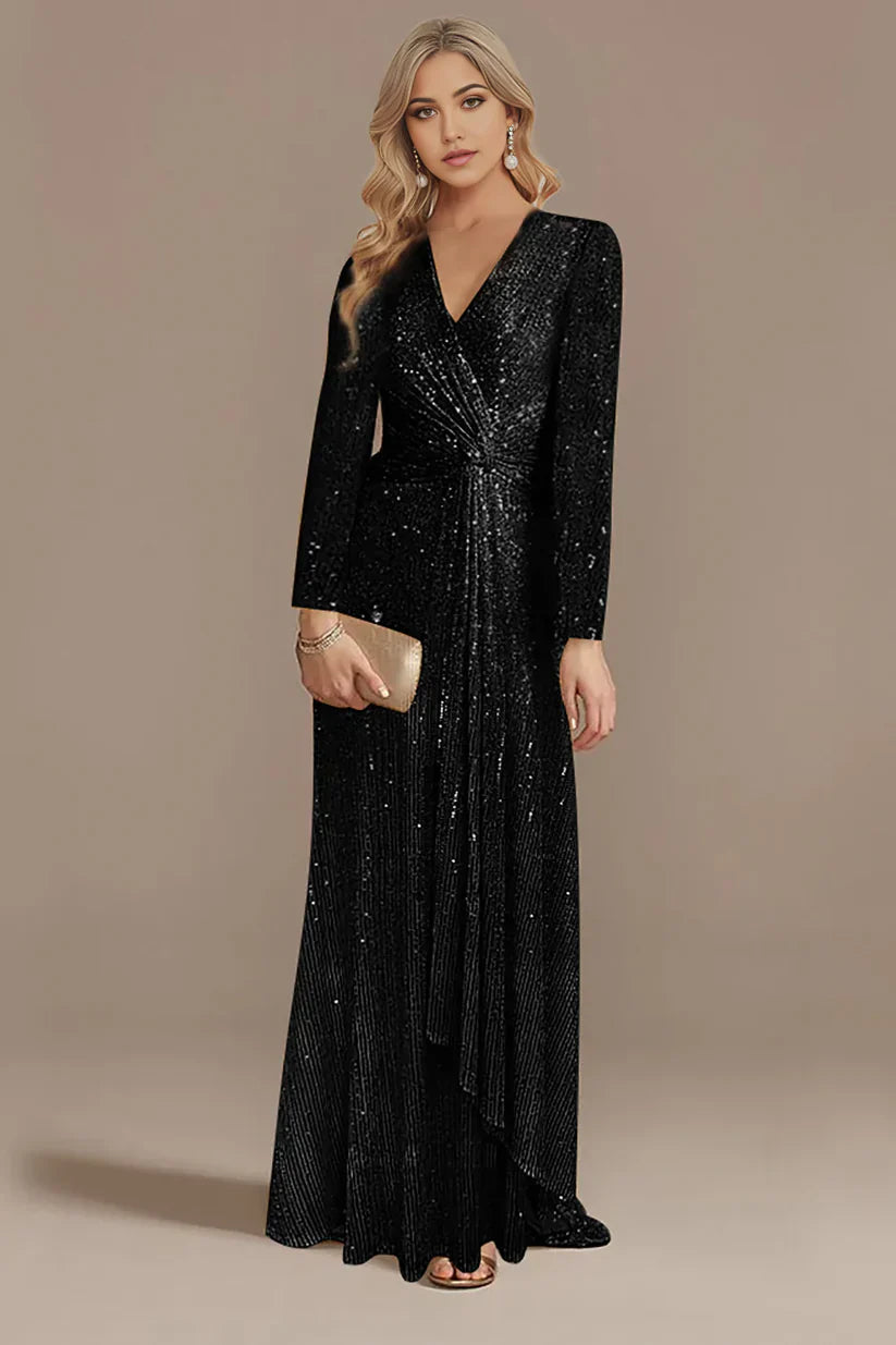 A-line Glitter Mother of the Bride Dress with Long Sleeves