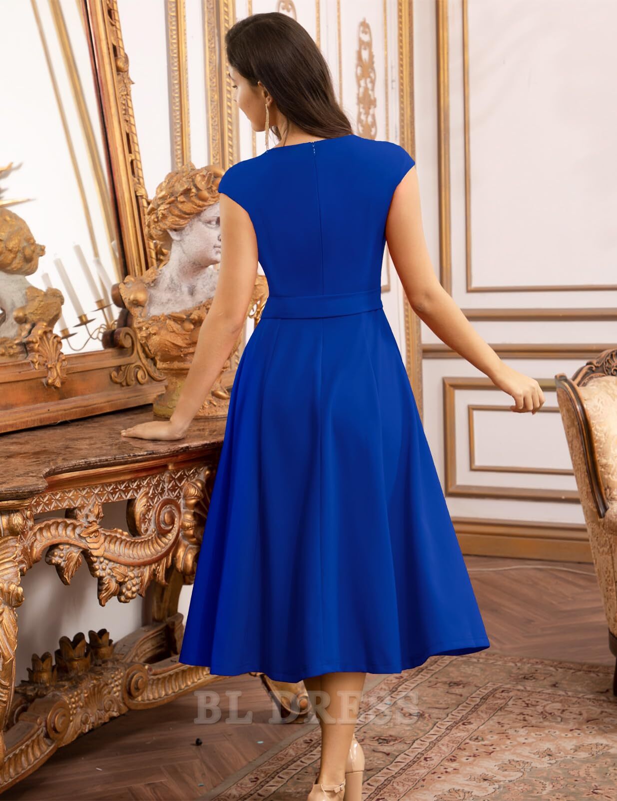 A-line Crew Neck Tea Length formal dresses Bridesmaid Dresses evening gown Prom Dress