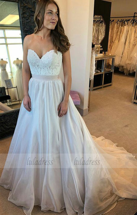 A line Lace Wedding Dress,Simple Sweetheart Bridal Dresses