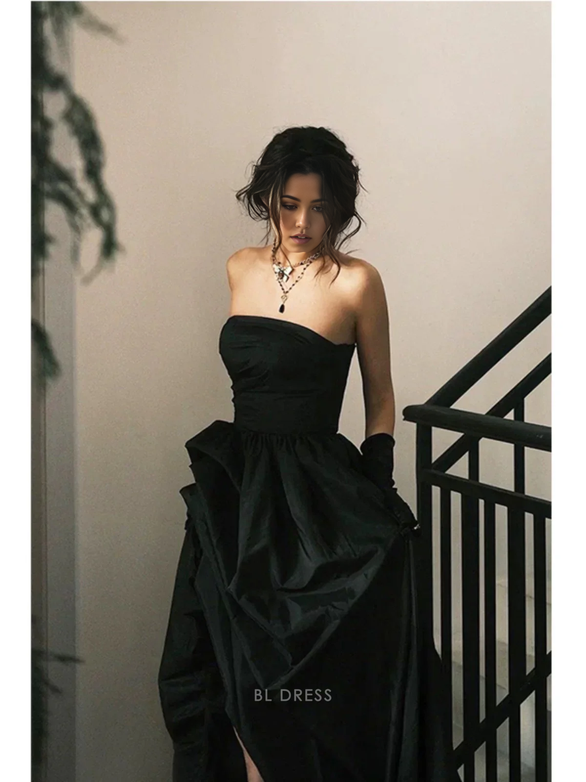 A Line Strapless Black Long formal dresses Bridesmaid Dresses evening gown Prom Dress