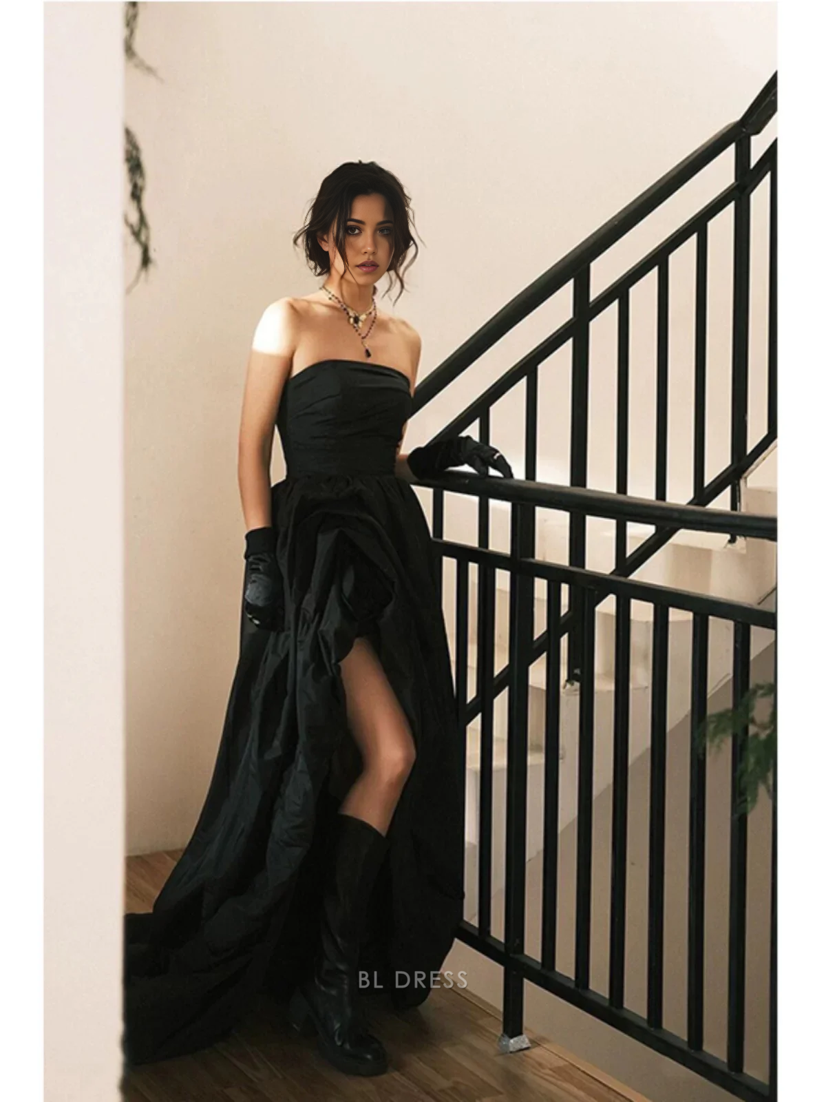 A Line Strapless Black Long formal dresses Bridesmaid Dresses evening gown Prom Dress