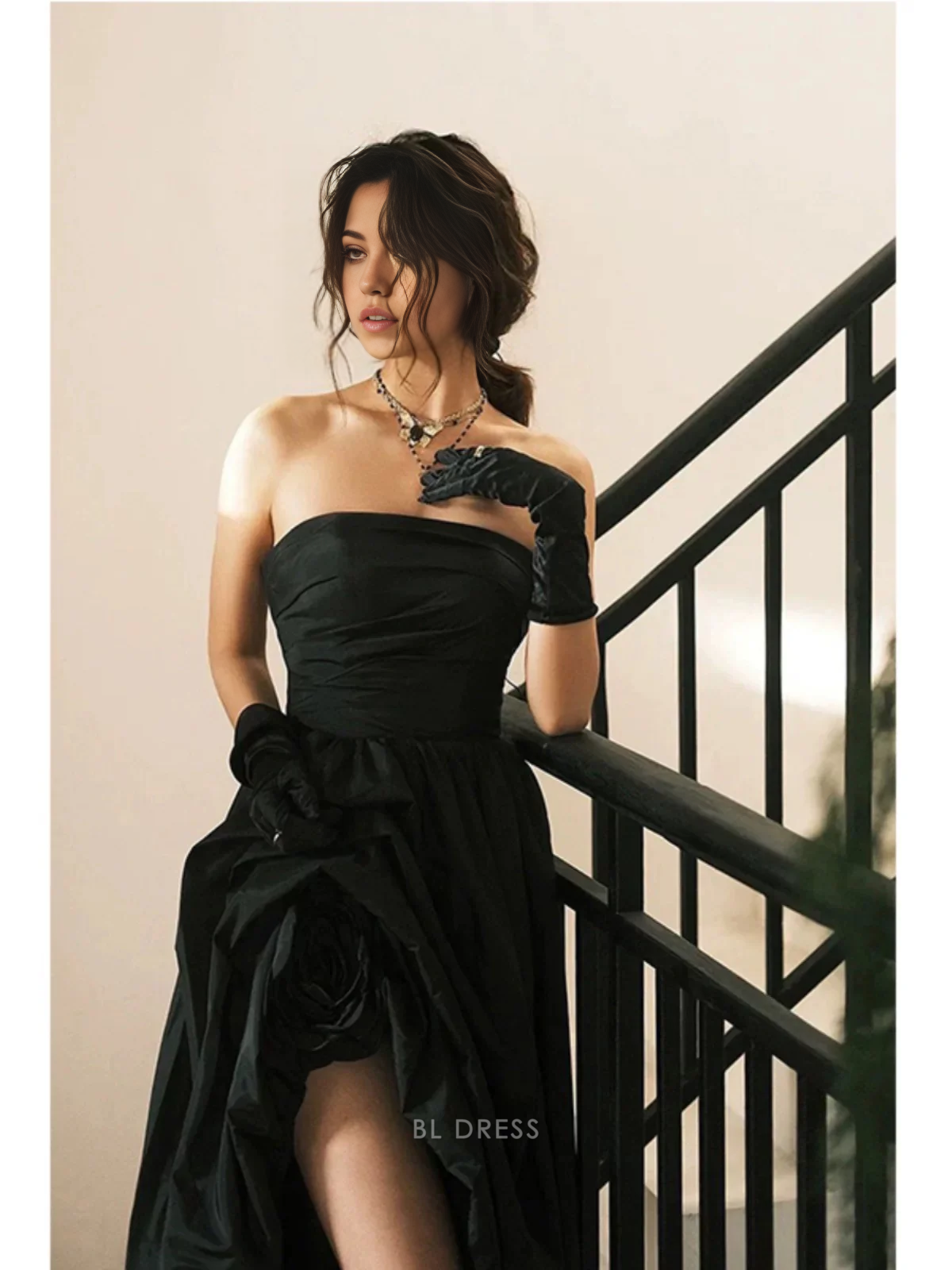 A Line Strapless Black Long formal dresses Bridesmaid Dresses evening gown Prom Dress