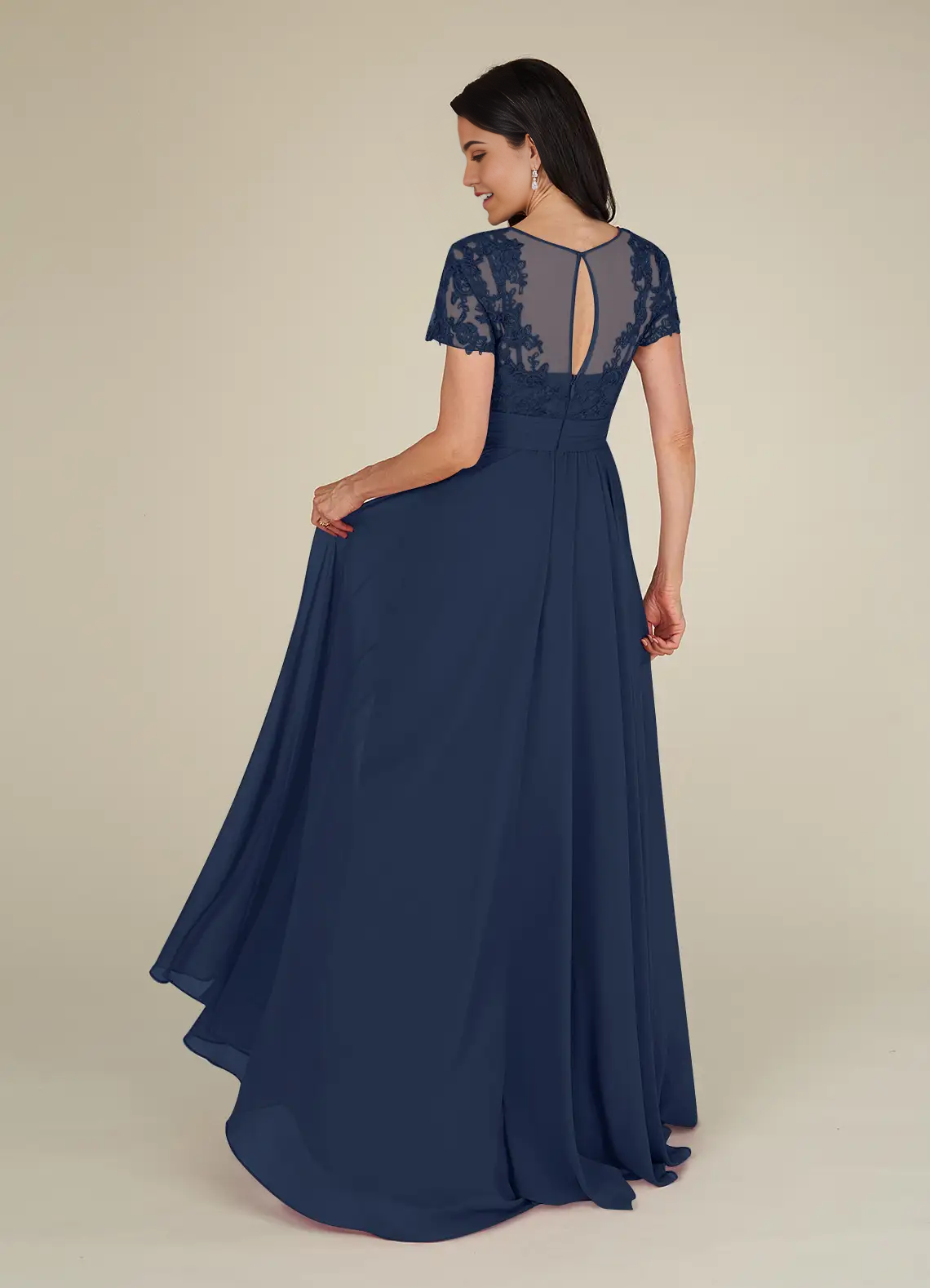 A-Line Lace Chiffon Dark Navy formal dresses evening dress Mother of the Bride Dresses