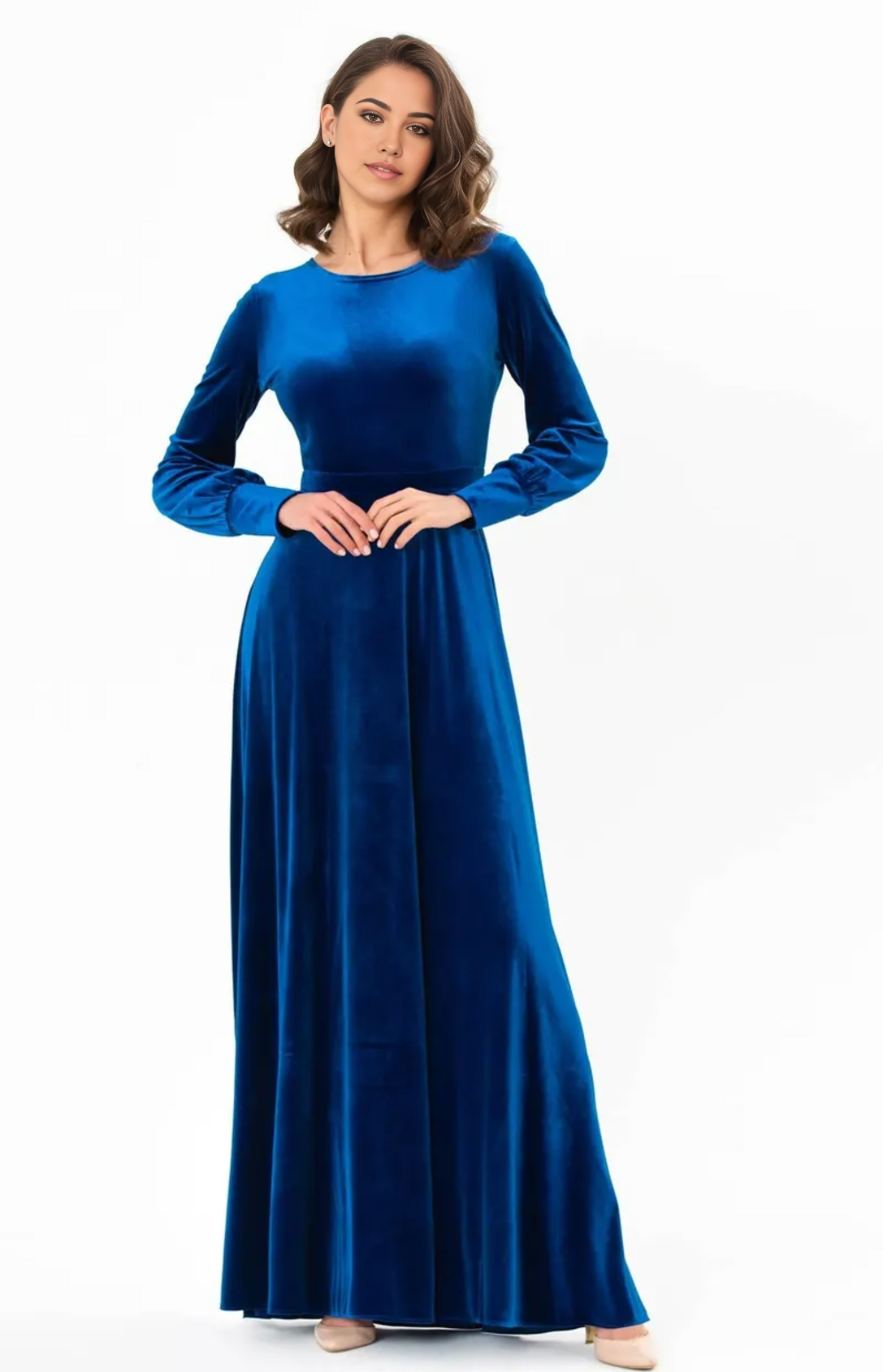 A-line Crew Neck velvet Long Sleeve Cocktail Dress Bridesmaid Dress Formal Dresses for Wedding Guest Mother of the Bride Dresses