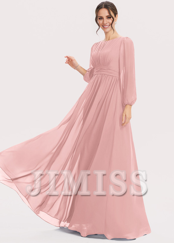 A-Line Halter Neck Floor Length Chiffon Bridesmaids Dress