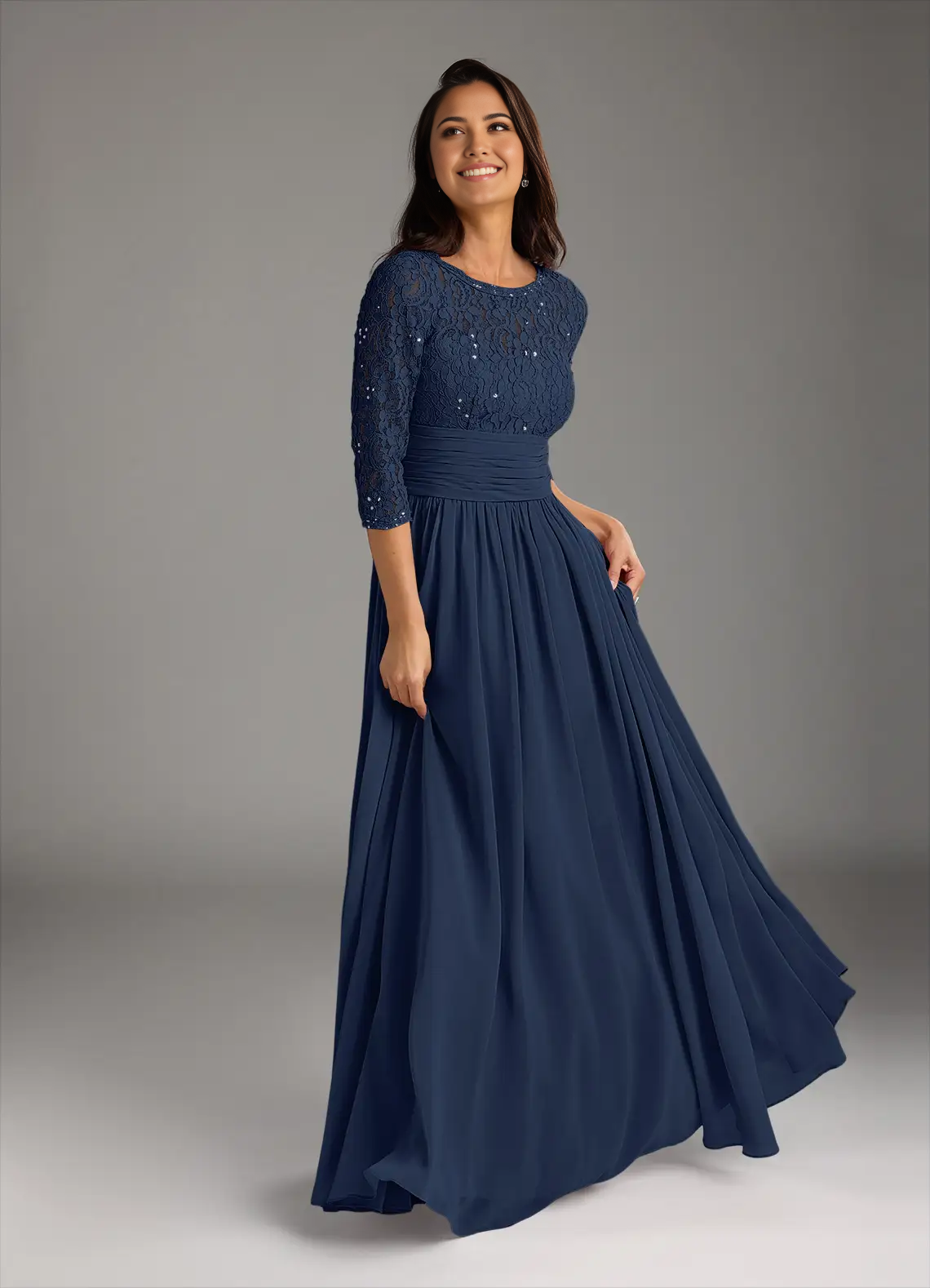 A-Line Lace Chiffon Dark Navy formal dresses evening dress Mother of the Bride Dresses