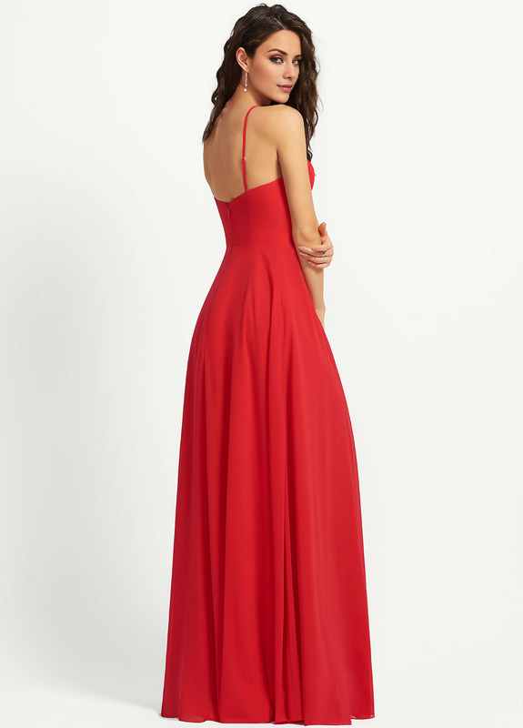 A-line low round neck floor down chiffon bridesmaid dress
